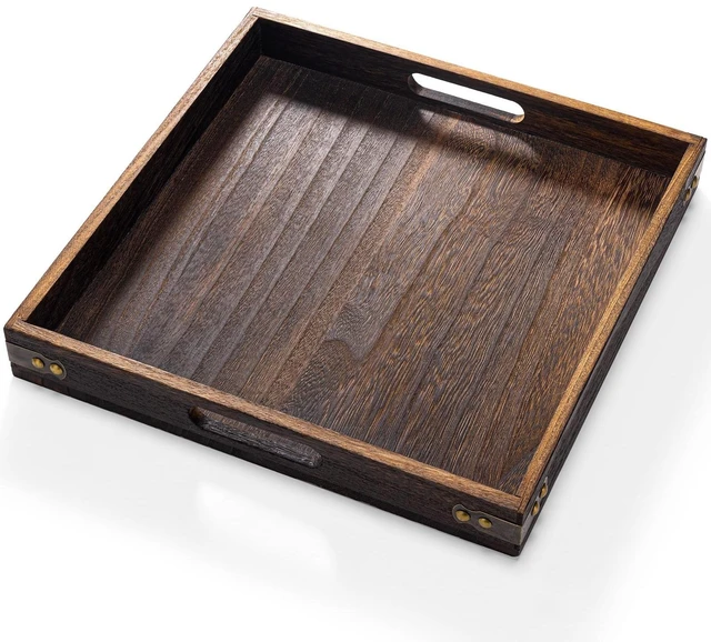 Main image of Serving Tray with Handles,Wood Decorative Tray,Square Large Serving Platter | 12.75"Wood Tray for Living Room,Modern Coffee Table Tray | Candle Holder Tray,Ottoman tray for Bed,Kitchen,Bathroom