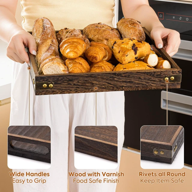 Alt view image 3 of 7 - Serving Tray with Handles,Wood Decorative Tray,Square Large Serving Platter | 12.75"Wood Tray for Living Room,Modern Coffee Table Tray | Candle Holder Tray,Ottoman tray for Bed,Kitchen,Bathroom