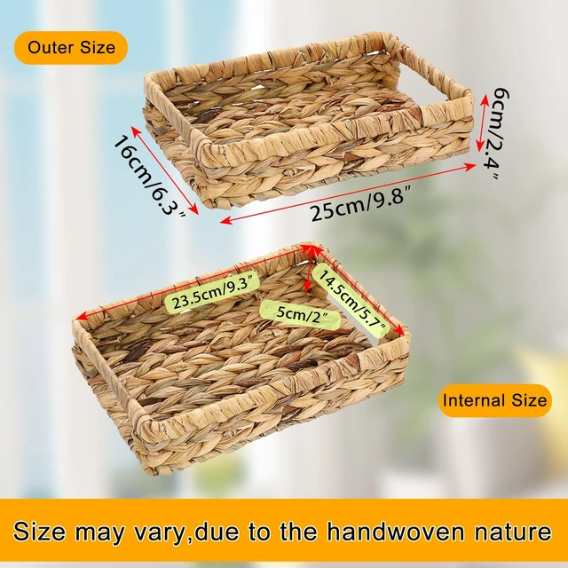 Alt view image 3 of 7 - Small Keys Basket for Entryway Table Decorative Wicker Basket Tray | Woven Organizer Baskets Water Hyacinth Snacks Fruit Serving Trays for Keys Wallet Cell Phone Candy Organizing, 9.8"x6.3"