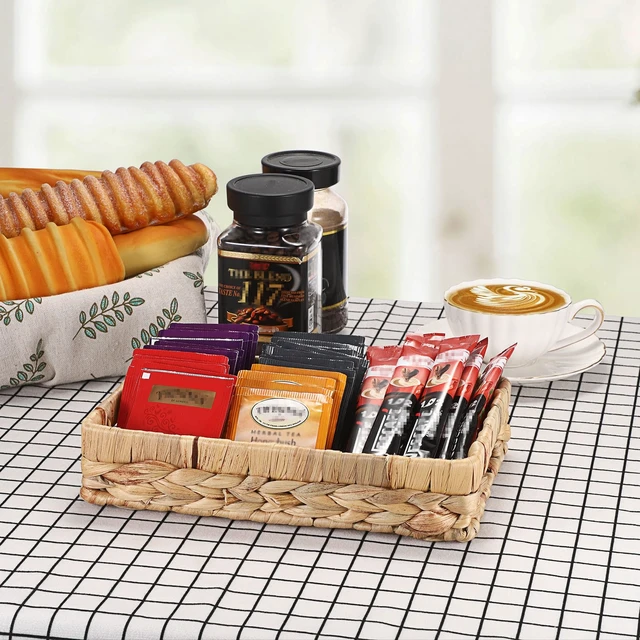 Alt view image 6 of 7 - Small Keys Basket for Entryway Table Decorative Wicker Basket Tray | Woven Organizer Baskets Water Hyacinth Snacks Fruit Serving Trays for Keys Wallet Cell Phone Candy Organizing, 9.8"x6.3"