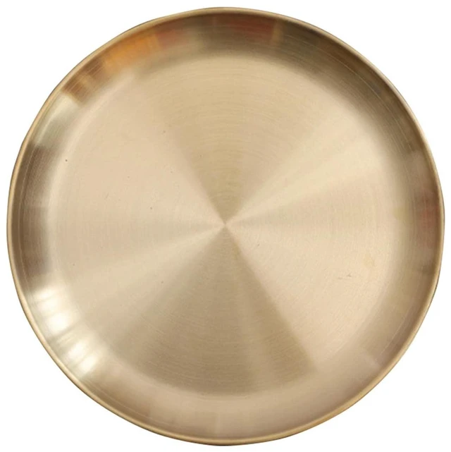 Main image of Round Brass Tray, Small Gold Decorative Tray Metal Storage Organizer Tray for Modern Home, Matte Brass Finish (SIZE:9inch)