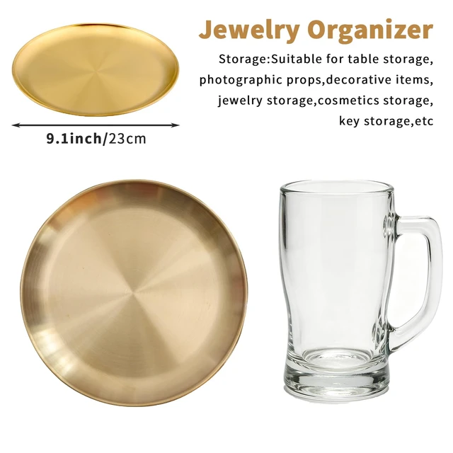 Alt view image 2 of 7 - Round Brass Tray, Small Gold Decorative Tray Metal Storage Organizer Tray for Modern Home, Matte Brass Finish (SIZE:9inch)