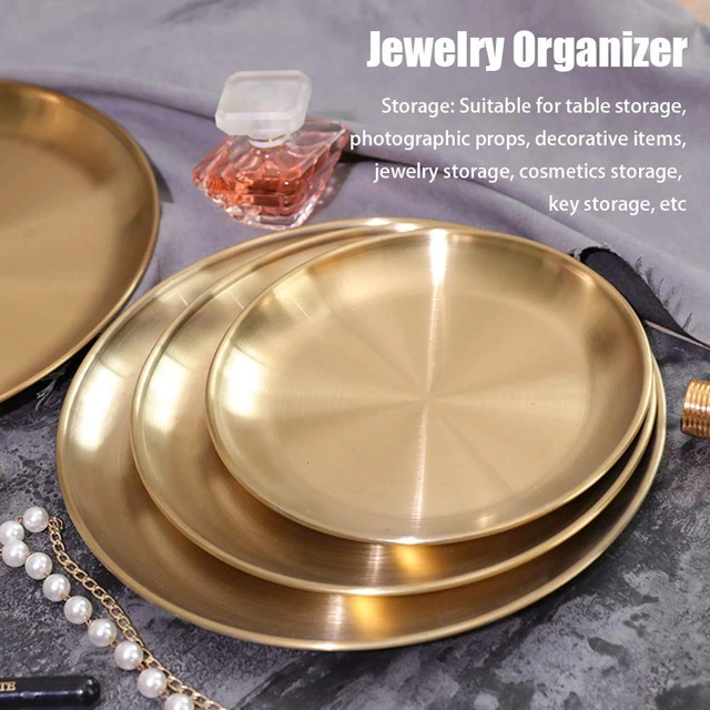 Alt view image 4 of 7 - Round Brass Tray, Small Gold Decorative Tray Metal Storage Organizer Tray for Modern Home, Matte Brass Finish (SIZE:9inch)