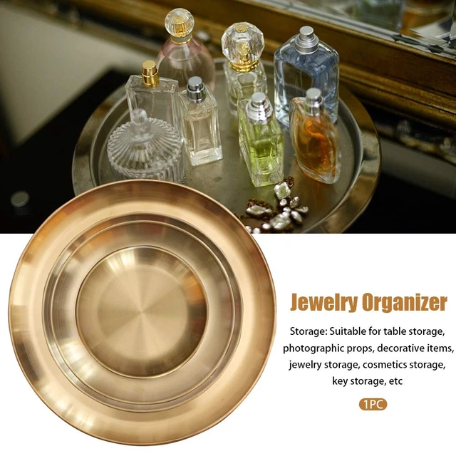 Alt view image 5 of 7 - Round Brass Tray, Small Gold Decorative Tray Metal Storage Organizer Tray for Modern Home, Matte Brass Finish (SIZE:9inch)