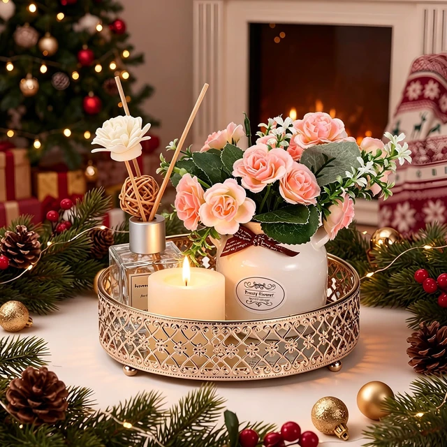 Alt view image 6 of 7 - Gold Mirror Glass Vanity Tray for Bathroom, 7.1 Inch Decorative Tray | Metal Jewelry Storage Candle Holder, Cosmetic Perfume Organizer for Dresser Bedroom Coffee Table Centerpiece Home Decor