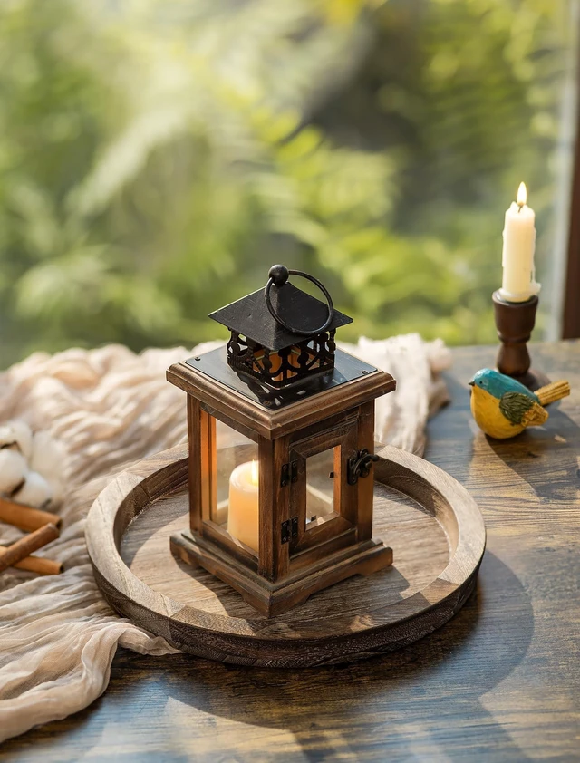 Alt view image 5 of 7 - Round Wooden Candle Holder Trays for Coffee Table, Distressed Finish | 11.2" Rustic Decorative Candlestick Plates for Kitchen Centerpiece, Farmhouse Living Room Fall Decor