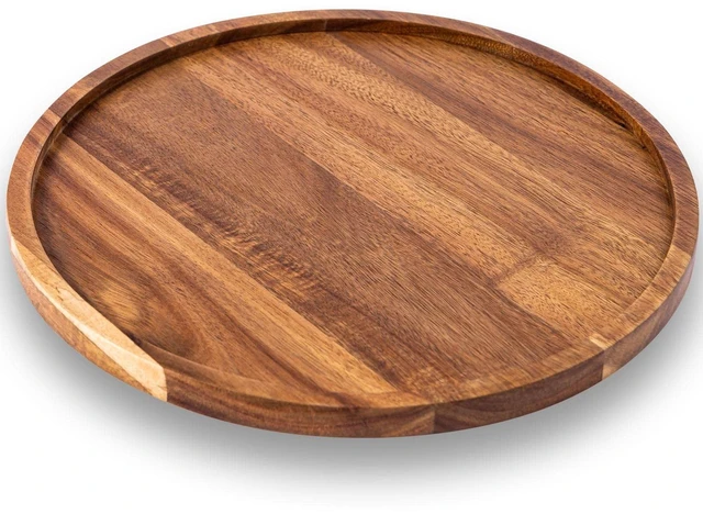 Alt view image 2 of 6 - 11.5 Inches Candle Holder Tray Home Decor, Round Wood Tray for Coffee Table, Small Wooden Serving Decorative Trays for Home