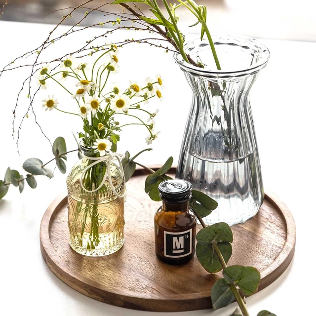 Alt view image 4 of 6 - 11.5 Inches Candle Holder Tray Home Decor, Round Wood Tray for Coffee Table, Small Wooden Serving Decorative Trays for Home