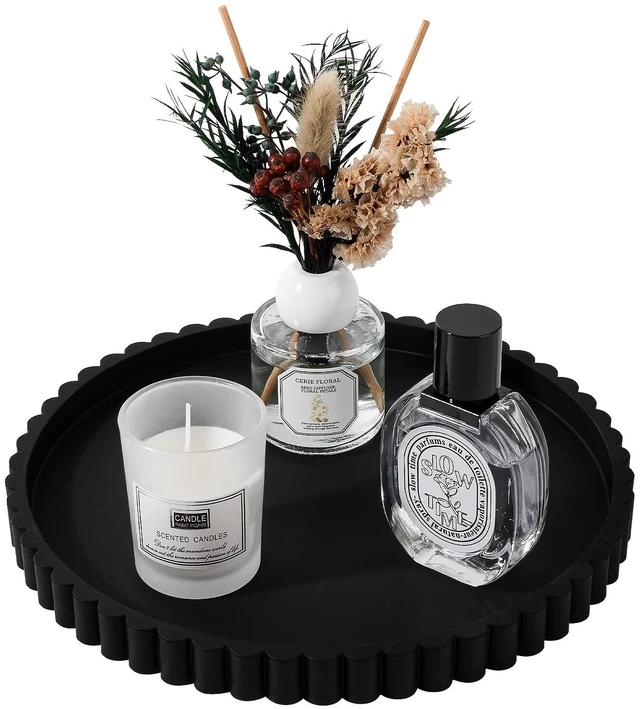 Main image of Round Bathroom Tray Perfume Organizer Coffee Table Decor, 9" Black | Silicone, Non-Slip, Heat-Resistant, for Kitchen,Vanity, for Candle, Soap Dish