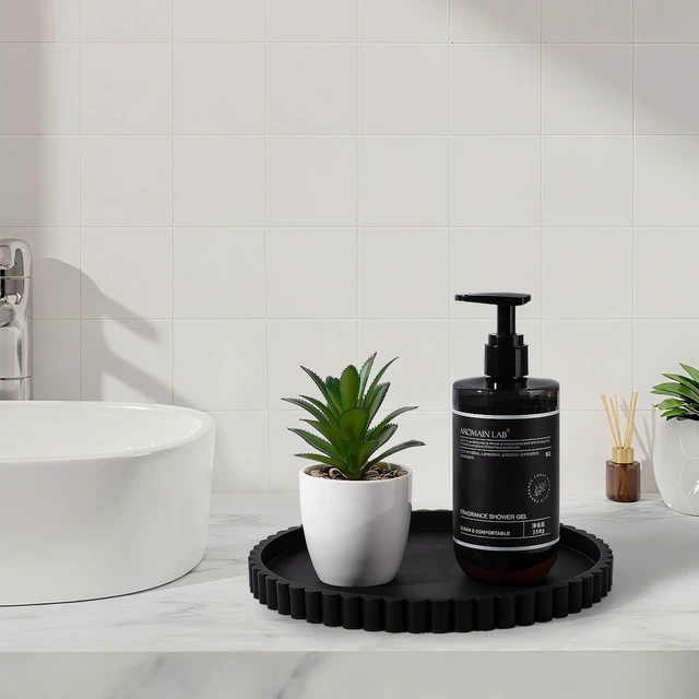 Alt view image 2 of 7 - Round Bathroom Tray Perfume Organizer Coffee Table Decor, 9" Black | Silicone, Non-Slip, Heat-Resistant, for Kitchen,Vanity, for Candle, Soap Dish