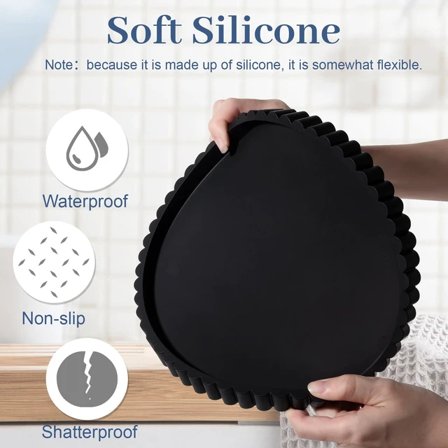 Alt view image 3 of 7 - Round Bathroom Tray Perfume Organizer Coffee Table Decor, 9" Black | Silicone, Non-Slip, Heat-Resistant, for Kitchen,Vanity, for Candle, Soap Dish