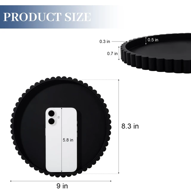 Alt view image 6 of 7 - Round Bathroom Tray Perfume Organizer Coffee Table Decor, 9" Black | Silicone, Non-Slip, Heat-Resistant, for Kitchen,Vanity, for Candle, Soap Dish