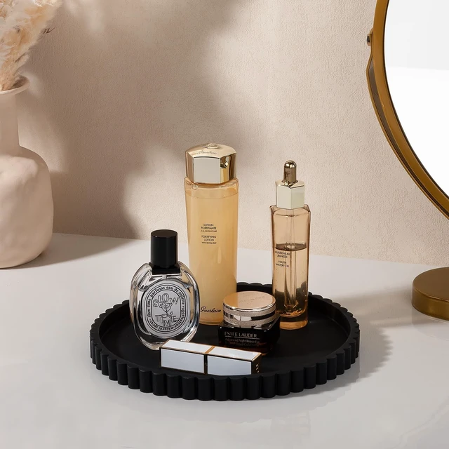 Alt view image 7 of 7 - Round Bathroom Tray Perfume Organizer Coffee Table Decor, 9" Black | Silicone, Non-Slip, Heat-Resistant, for Kitchen,Vanity, for Candle, Soap Dish