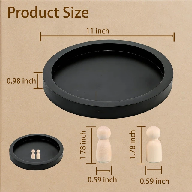 Alt view image 2 of 7 - 11 Inches Round Wooden Tray Decor,Black Decorative Trays | for Home Decor,Round Wood Tray for Coffee Table Candle Holder Vintage Table Farmhouse