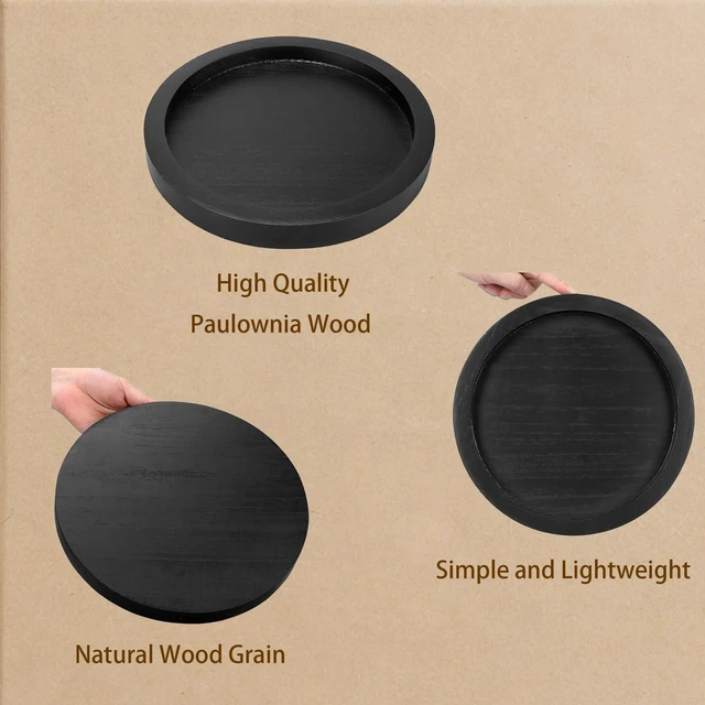 Alt view image 3 of 7 - 11 Inches Round Wooden Tray Decor,Black Decorative Trays | for Home Decor,Round Wood Tray for Coffee Table Candle Holder Vintage Table Farmhouse