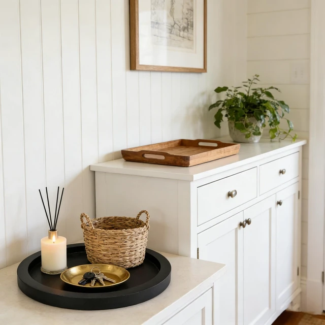 Alt view image 7 of 7 - 11 Inches Round Wooden Tray Decor,Black Decorative Trays | for Home Decor,Round Wood Tray for Coffee Table Candle Holder Vintage Table Farmhouse