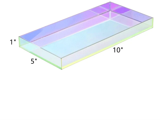 Alt view image 3 of 6 - Iridescent Acrylic Vanity Tray, Small Acrylic Trays Spill Proof | 10x5 Inch Perfume Tray, Decorative Tray for Bathroom Countertop, Wedding Decor, Aromatherapy Storage, Office Desk