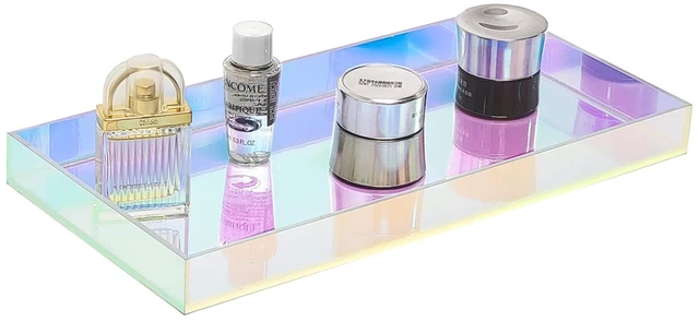 Alt view image 5 of 6 - Iridescent Acrylic Vanity Tray, Small Acrylic Trays Spill Proof | 10x5 Inch Perfume Tray, Decorative Tray for Bathroom Countertop, Wedding Decor, Aromatherapy Storage, Office Desk