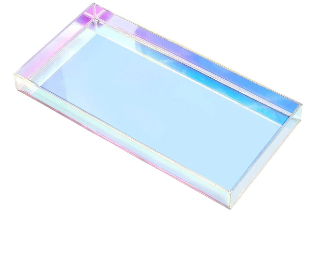 Alt view image 6 of 6 - Iridescent Acrylic Vanity Tray, Small Acrylic Trays Spill Proof | 10x5 Inch Perfume Tray, Decorative Tray for Bathroom Countertop, Wedding Decor, Aromatherapy Storage, Office Desk