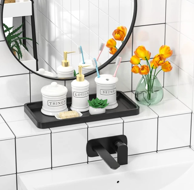 Alt view image 2 of 7 - Bathroom Vanity Tray for Countertop - Bamboo Organizer Tray for Dresser Tops, Toilet, Perfume Small Decorative Tray Wood Tray for Home Decoration 11.81 L x 6.1 W x 0.79 H Black