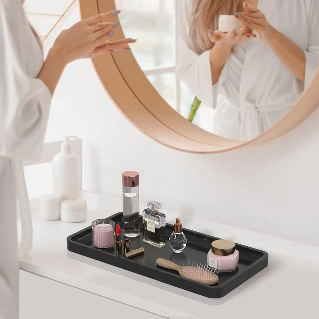 Alt view image 5 of 7 - Bathroom Vanity Tray for Countertop - Bamboo Organizer Tray for Dresser Tops, Toilet, Perfume Small Decorative Tray Wood Tray for Home Decoration 11.81 L x 6.1 W x 0.79 H Black