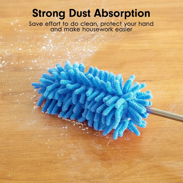 Alt view image 3 of 6 - Duster for Cleaning, 10-29" Extension Pole, 2 Washable Heads, Blue | Microfiber Heads, Wet Or Dry, Detachable, Hand Washable, Easy Storage, For Cars, Offices, Windows, Furniture And Ceiling Fan