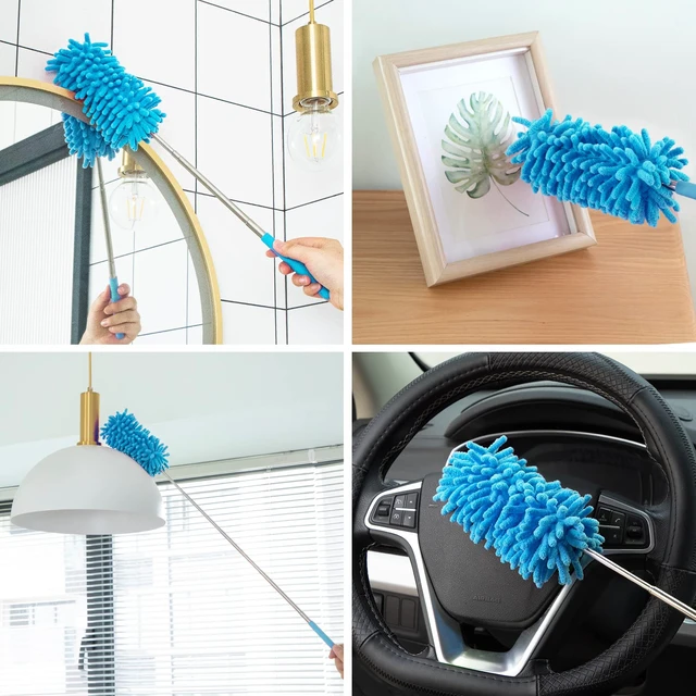 Alt view image 4 of 6 - Duster for Cleaning, 10-29" Extension Pole, 2 Washable Heads, Blue | Microfiber Heads, Wet Or Dry, Detachable, Hand Washable, Easy Storage, For Cars, Offices, Windows, Furniture And Ceiling Fan