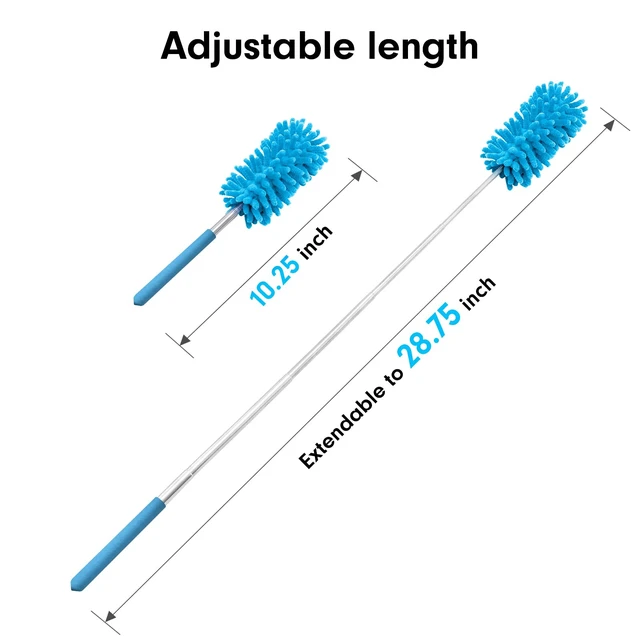Alt view image 5 of 6 - Duster for Cleaning, 10-29" Extension Pole, 2 Washable Heads, Blue | Microfiber Heads, Wet Or Dry, Detachable, Hand Washable, Easy Storage, For Cars, Offices, Windows, Furniture And Ceiling Fan