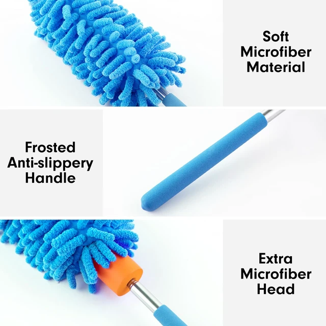 Alt view image 6 of 6 - Duster for Cleaning, 10-29" Extension Pole, 2 Washable Heads, Blue | Microfiber Heads, Wet Or Dry, Detachable, Hand Washable, Easy Storage, For Cars, Offices, Windows, Furniture And Ceiling Fan