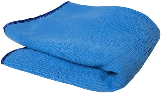 Main image of Waffle Weave Glass Cloth Microfiber Towel, Blue, 24 x 16 | Waffle-weave towel wipes glass, mirrors and windows streak-free, scratch-safe for cars, trucks and home