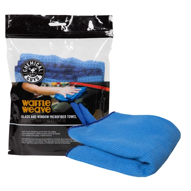Alt view image 2 of 3 - Waffle Weave Glass Cloth Microfiber Towel, Blue, 24 x 16 | Waffle-weave towel wipes glass, mirrors and windows streak-free, scratch-safe for cars, trucks and home
