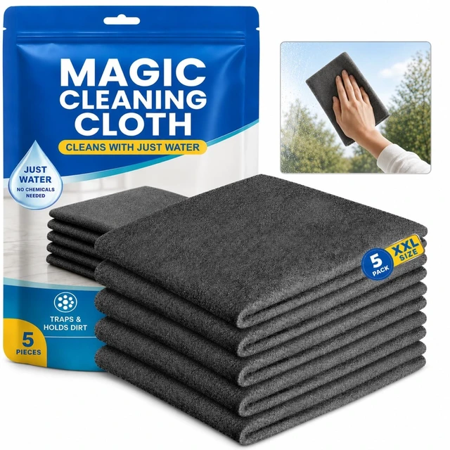 Main image of 5 PCS Magic Cleaning Cloth Thick Microfiber Cleaning Cloths Streak Free Glass Cleaning Cloth for Windows Mirrors Shower Doors Kitchen and Stainless Steel Reusable Lint Free Wipes 15.7 x 11.8 Inch