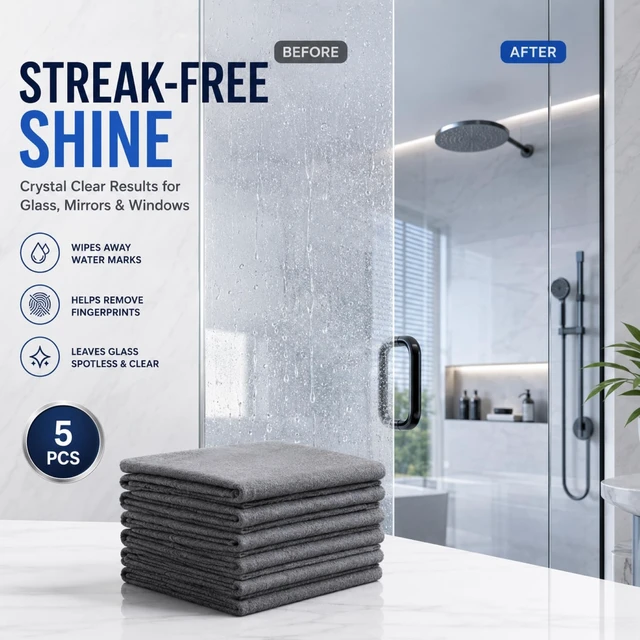 Alt view image 2 of 7 - 5 PCS Magic Cleaning Cloth Thick Microfiber Cleaning Cloths Streak Free Glass Cleaning Cloth for Windows Mirrors Shower Doors Kitchen and Stainless Steel Reusable Lint Free Wipes 15.7 x 11.8 Inch