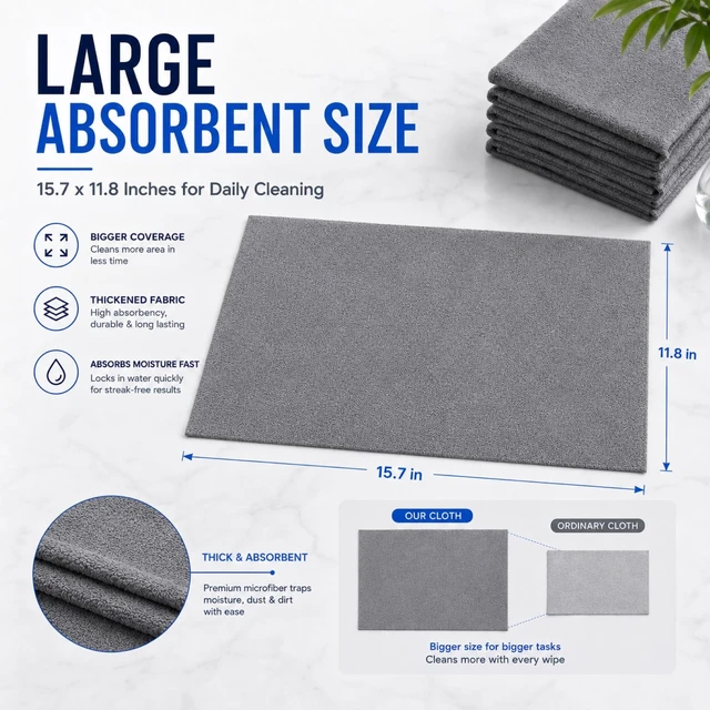 Alt view image 3 of 7 - 5 PCS Magic Cleaning Cloth Thick Microfiber Cleaning Cloths Streak Free Glass Cleaning Cloth for Windows Mirrors Shower Doors Kitchen and Stainless Steel Reusable Lint Free Wipes 15.7 x 11.8 Inch