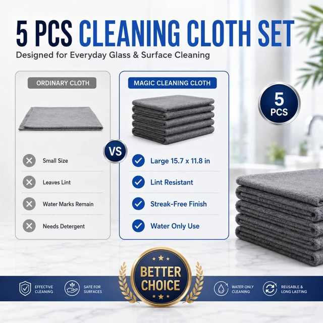 Alt view image 7 of 7 - 5 PCS Magic Cleaning Cloth Thick Microfiber Cleaning Cloths Streak Free Glass Cleaning Cloth for Windows Mirrors Shower Doors Kitchen and Stainless Steel Reusable Lint Free Wipes 15.7 x 11.8 Inch