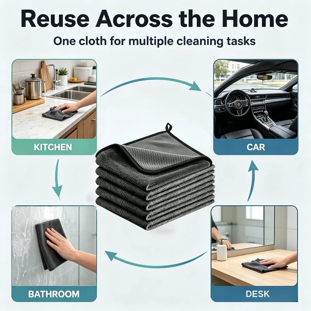 Alt view image 6 of 7 - 5Pcs Thickened Magic Cleaning Cloth,Microfiber Cleaning Rags for Glass & Cars | Lint-Free On Windows and Mirrors.Suitable for Kitchen, Stainless Steel,Glass, and Car Windows.