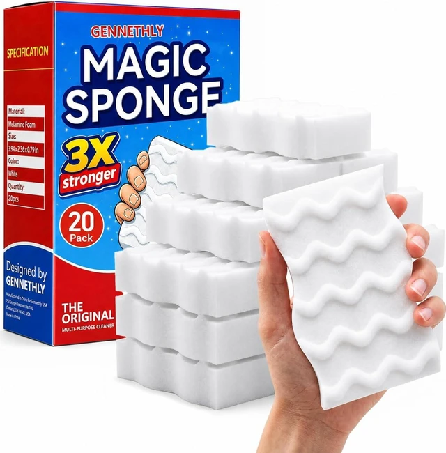 Main image of 3X Density Magic Sponge Eraser, 20 Pack Cleaning Sponge for Kitchen & Bath | 3X density foam, Extra durable sponge, Ergonomic wavy grip, Deep cleaning power, Multi-surface cleaning, 20 pack value