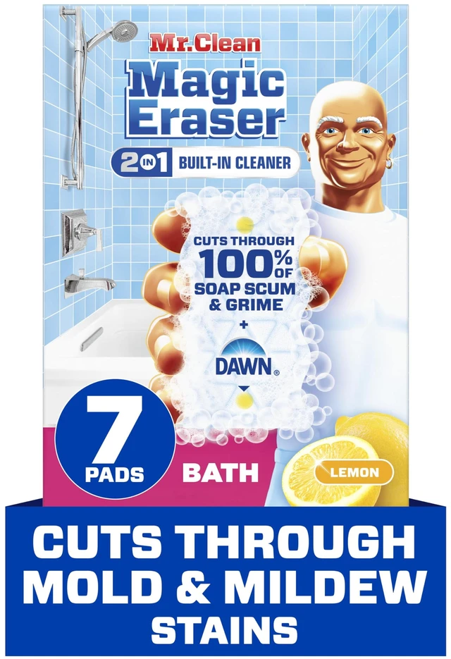 Main image of Magic Eraser Sponge, Bathroom Cleaner, Shower Cleaner, Tub Cleaner, Soap Scum Remover, Bathroom Cleaning Supplies, Dawn Cleaning Power with Lemon Scent, 2 in 1 Bath, 7ct