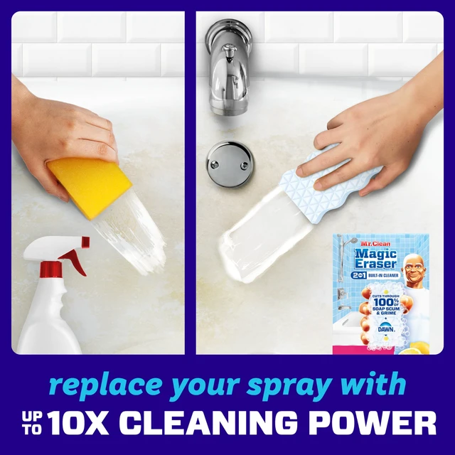 Alt view image 3 of 7 - Magic Eraser Sponge, Bathroom Cleaner, Shower Cleaner, Tub Cleaner, Soap Scum Remover, Bathroom Cleaning Supplies, Dawn Cleaning Power with Lemon Scent, 2 in 1 Bath, 7ct