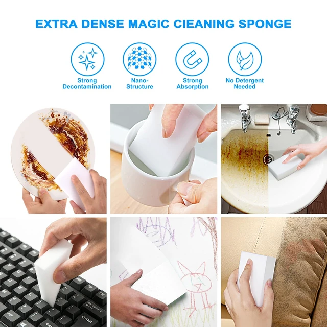 Alt view image 2 of 7 - 10Pack Melamine Sponges for Multi-Purpose Cleaning - Tough, Durable Magic Sponge Erasers for Use on Sinks, Kitchen, Bathrooms, Walls, Floors, Bathtubs, Shoes, Furniture, Cars - Won't Rip Easily.