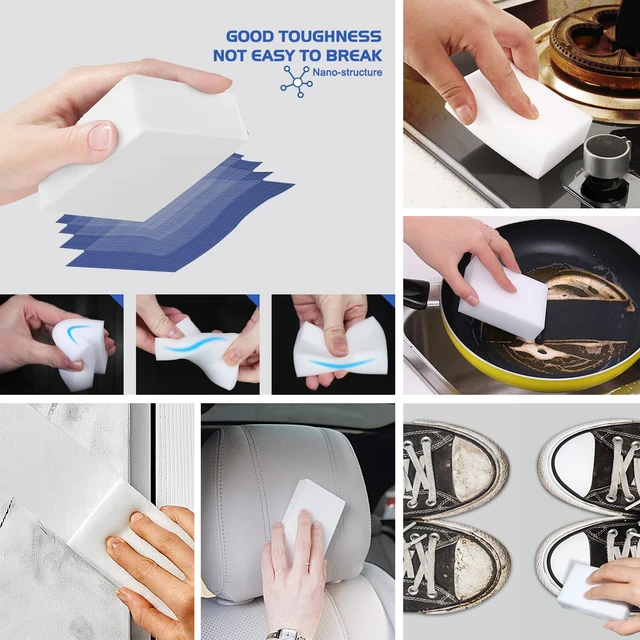 Alt view image 5 of 7 - 10Pack Melamine Sponges for Multi-Purpose Cleaning - Tough, Durable Magic Sponge Erasers for Use on Sinks, Kitchen, Bathrooms, Walls, Floors, Bathtubs, Shoes, Furniture, Cars - Won't Rip Easily.