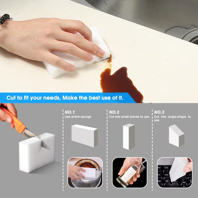 Alt view image 6 of 7 - 10Pack Melamine Sponges for Multi-Purpose Cleaning - Tough, Durable Magic Sponge Erasers for Use on Sinks, Kitchen, Bathrooms, Walls, Floors, Bathtubs, Shoes, Furniture, Cars - Won't Rip Easily.