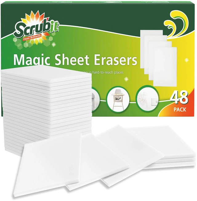 Main image of Magic Sponge Eraser Sheets 48 Pack Disposable Magic Eraser Wipes - for Cleaning Dishes, Shoes and Bathroom Shower & Sink - Melamine Sponges for Hard to Reach Spaces