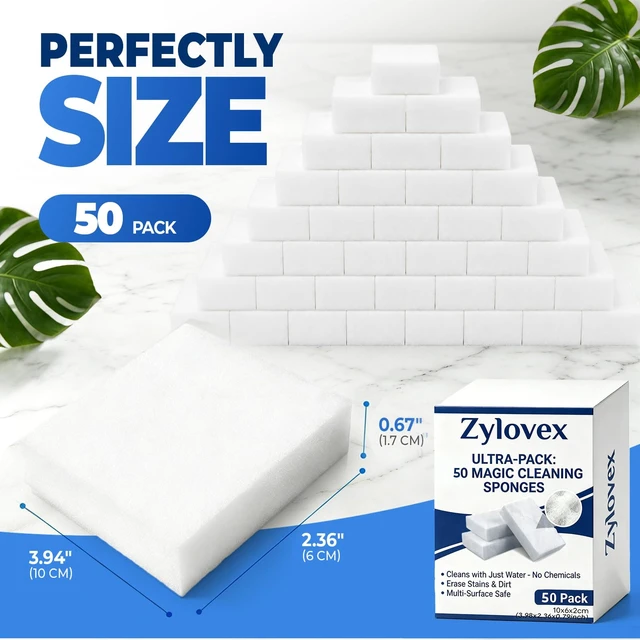 Alt view image 2 of 7 - Professional Magic Cleaning Sponge 50 Pack Bulk - Commercial Grade Melamine Sponge for Restaurant, Hotel, Office - Heavy Duty Multi Surface Cleaner