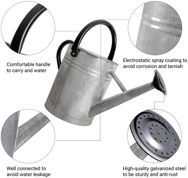 Alt view image 2 of 7 - Metal Watering Can with Removable Spout, Galvanized Steel Plants Water Can for Women, Men and Kids' Outdoor or Indoor Gardening - Nice Flower Watering Pot Gift & Decoration (Zinc, 0.6 Gallon)