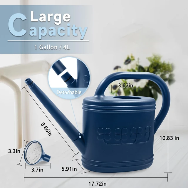 Alt view image 2 of 7 - 1 Gallon Watering Can, Plant Watering Can for Indoor & Outdoor | Removable Long Spout, Plastic Water Can, Stainless Steel Shower Head, 3 Watering Modes, for Garden, Courtyard, Greenhouse