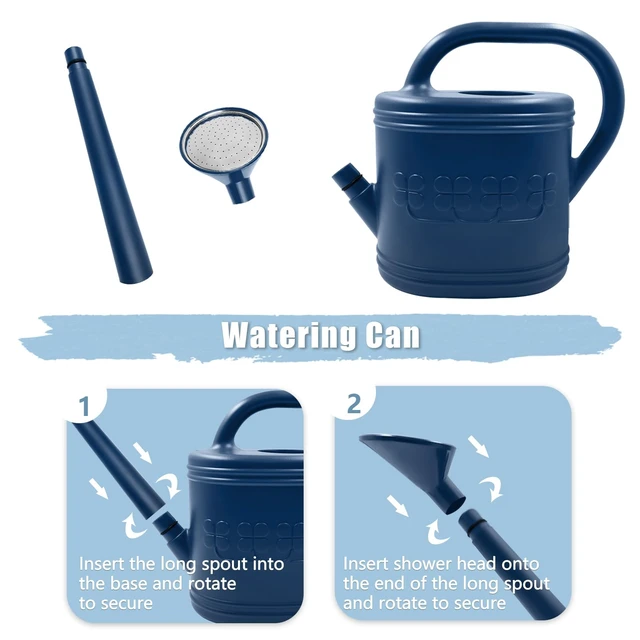 Alt view image 5 of 7 - 1 Gallon Watering Can, Plant Watering Can for Indoor & Outdoor | Removable Long Spout, Plastic Water Can, Stainless Steel Shower Head, 3 Watering Modes, for Garden, Courtyard, Greenhouse