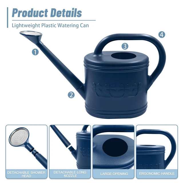 Alt view image 6 of 7 - 1 Gallon Watering Can, Plant Watering Can for Indoor & Outdoor | Removable Long Spout, Plastic Water Can, Stainless Steel Shower Head, 3 Watering Modes, for Garden, Courtyard, Greenhouse