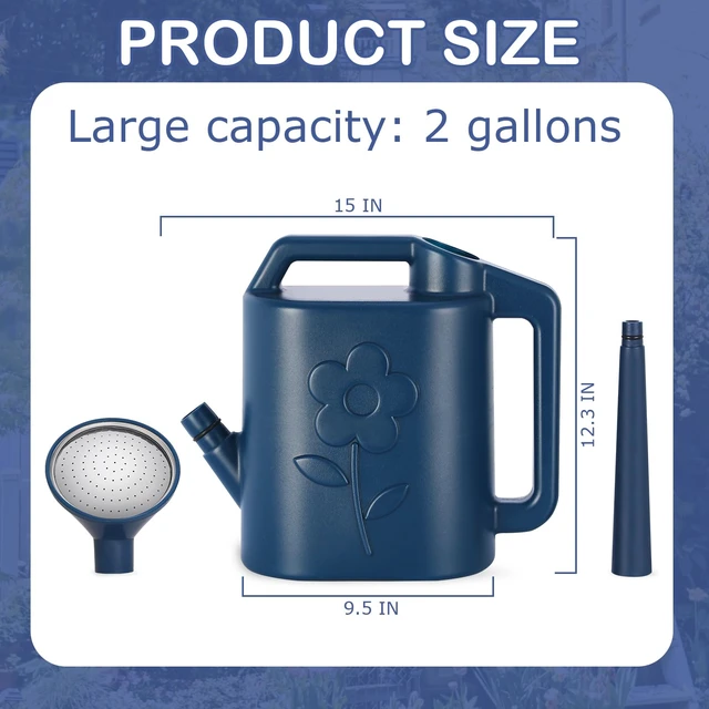 Alt view image 2 of 6 - 2 Gallon Watering Can for Indoor Plants, Garden Watering Cans for Outdoor Plant House Flower, Modern Plant Watering Can Large Long Spout with Sprinkler Head