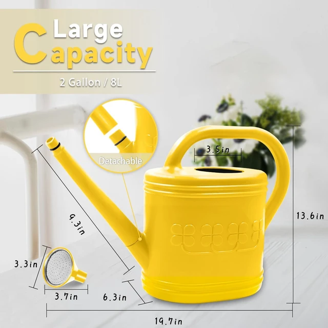 Alt view image 2 of 7 - 2 Gallon Garden Watering Can, Plastic Outdoor Watering Can for Plants | Removable Long Spout, Plastic Water Can, Stainless Steel Shower Head, 3 Watering Modes, for Garden, Courtyard, Greenhouse